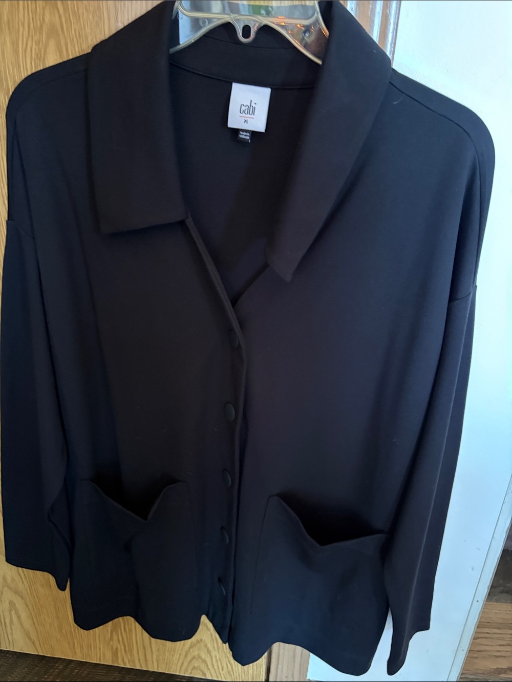 CAbi Black Relaxed Button-Front Pocket Jacket